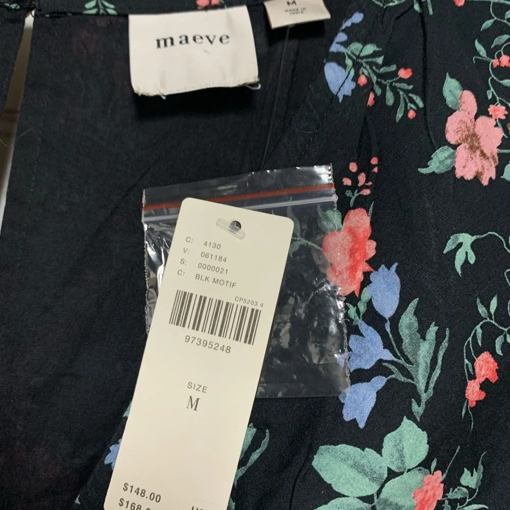 NEW Anthropologie Maeve Black Floral Peep Hole Puff Sleeve Mini Dress Size M - Picture 6 of 9